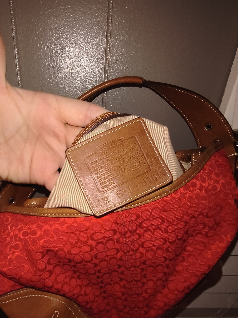 Coach Red and Brown Signature Hobo Bag - Picture 3 of 4